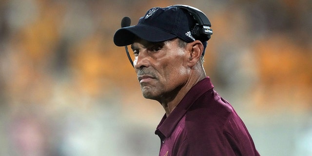 Arizona head coach Herm Edwards watches the game against Northern Arizona on September 1, 2022 at Sun Devil Stadium in Tempe, Arizona.