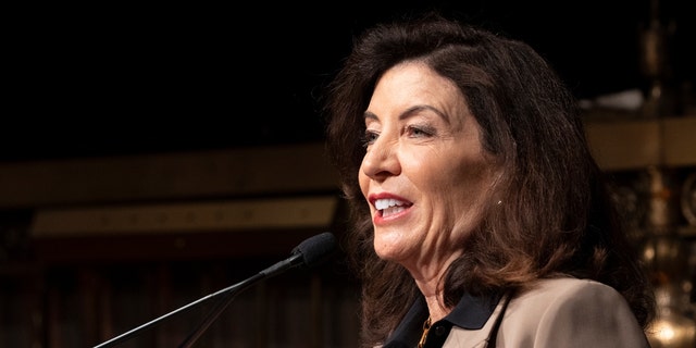 GOTHAM HALL, NEW YORK, UNITED STATES - 2022/09/12: Governor Kathy Hochul speaks during annual Jerusalem Post conference at Gotham Hall. It was the first in-person JP conference in New York following postponements because of the pandemic. 