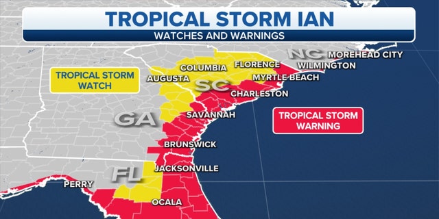 Tropical Storm Ian watches and warnings up the East Coast