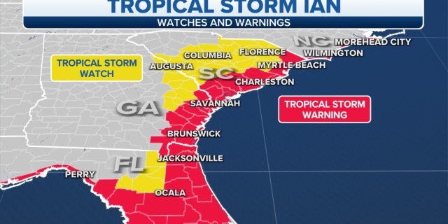 Tropical Storm Ian watches and warnings up the East Coast