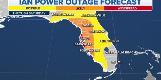 Hurricane Ian power outage forecast for Saturday