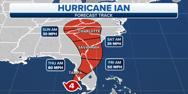 The forecast track for Hurricane Ian on Thursday, Sept. 29, 2022. 