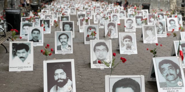 Anti-regime groups filled Dag Hammarskjold Park with 2,000 photos of victims of the 1988 'death commission' in Iran. One former deputy of the Ayatollah claimed the number of victims could be as high as 30,000.