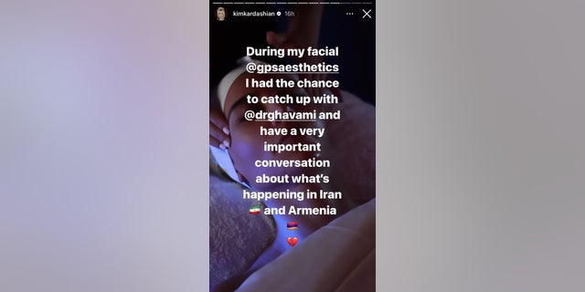 Kim Kardashian's Instagram story mentions the destruction Iranians and Armenians are facing.  Kardashian is half Armenian and has been outspoken about the 1915 Armenian Genocide.