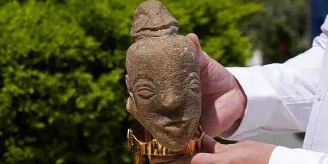 A Palestinian farmer found a rare 4,500-year-old stone carving while working his land in southern Gaza.