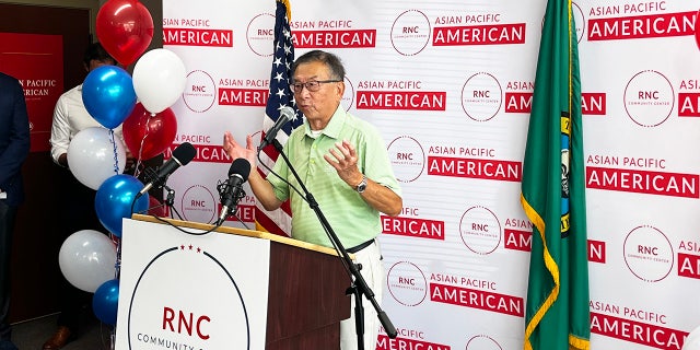 Conrad Lee, the former Mayor of Bellevue, Washington, speaks at the RNC's opening of the Issaquah community center on August, 31, 2022. Lee was the first Asian American mayor of Bellevue.