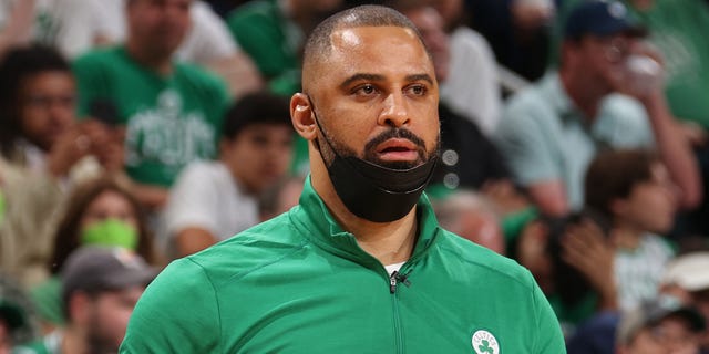 Head coach Ime Udoka of the Boston Celtics looks on during Game 6 of the 2022 NBA Finals at TD Garden in Boston on June 16, 2022.