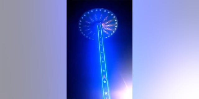 The spinning carousel moments before it hits the ground.