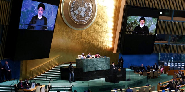 BESTAND: President van Iran Ebrahim Raisi spreekt de 77e zitting van de Algemene Vergadering van de Verenigde Naties toe, woensdag 21 september 2022.