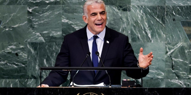 Israel's Prime Minister Yair Lapid addresses the 77th session of the United Nations General Assembly at U.N. headquarters in New York on Thursday.