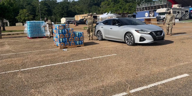 A water donation site where people in Jackson can go to get drinking water.