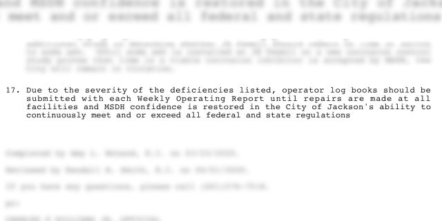 An inspection report cites close monitoring must be done because of the severity of water system deficiencies.