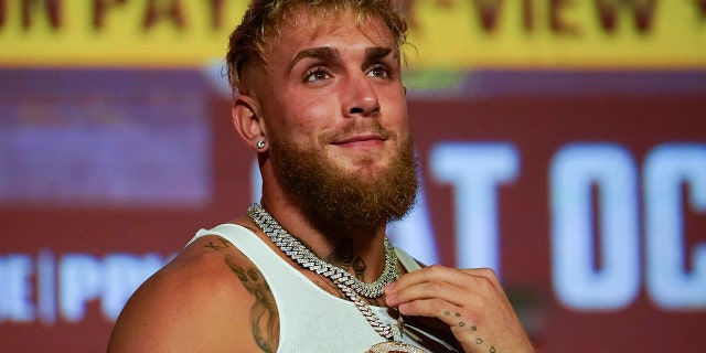 Jake Paul speaks during a news conference Monday, Sept. 12, 2022, in Los Angeles. He is scheduled to fight Anderson Silva at a catchweight of 187 pounds on Oct. 29 in Phoenix.