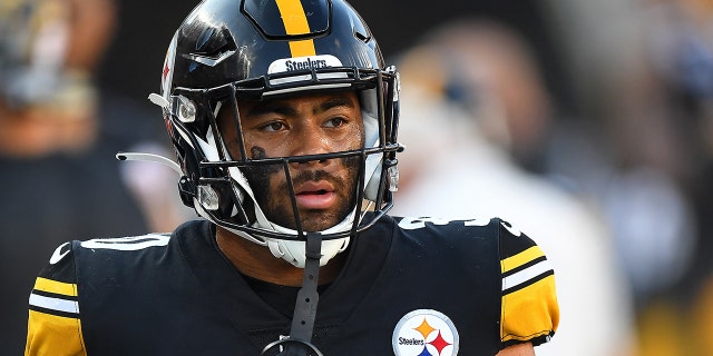 Jaylen Warren, #30 of the Pittsburgh Steelers, in action during the game against the Detroit Lions at Acrisure Stadium on Aug. 28, 2022, in Pittsburgh. 