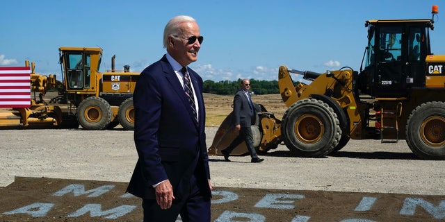 President Joe Biden arrives to speak during a groundbreaking for a new Intel computer chip facility in New Albany, Ohio, Friday, Sep. 9, 2022. (AP Photo/Manuel Balce Ceneta)