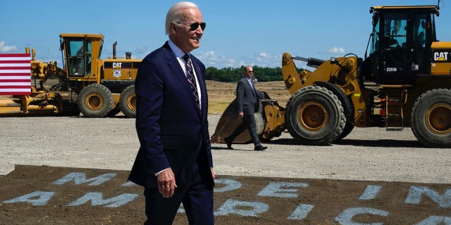 President Joe Biden arrives to speak during a groundbreaking for a new Intel computer chip facility in New Albany, Ohio, Friday, Sep. 9, 2022. (AP Photo/Manuel Balce Ceneta)