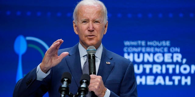 President Biden speaks during the White House Conference on Hunger, Nutrition and Health at the Ronald Reagan Building in Washington, D.C., on Wednesday.