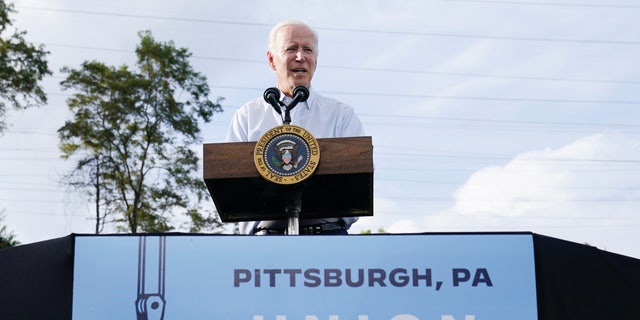 President Joe Biden speaks at a United Steelworkers of America Local Union 2227 event in West Mifflin, Pa., Monday, Sept. 5, 2022, to honor workers on Labor Day.