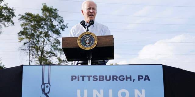President Joe Biden speaks at a United Steelworkers of America Local Union 2227 event in West Mifflin, Pa., Monday, Sept. 5, 2022, to honor workers on Labor Day.