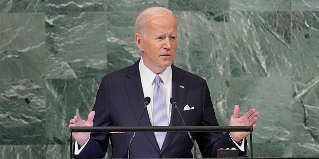 President Biden addresses the 77th session of the United Nations General Assembly, Wednesday, Sept.  21, 2022, at UN headquarters. 