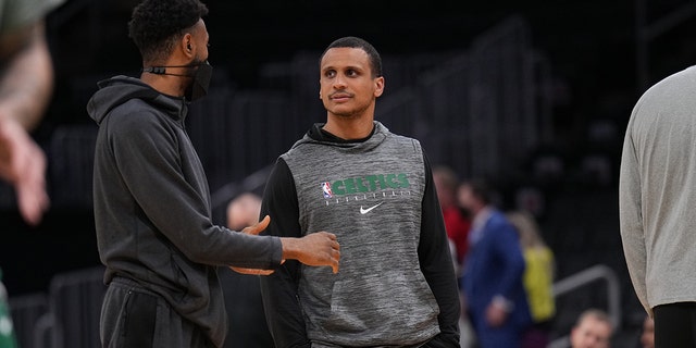 Joe Mazzulla of the Boston Celtics participates during the NBA Finals media availability at TD Garden in Boston on June 9, 2022.