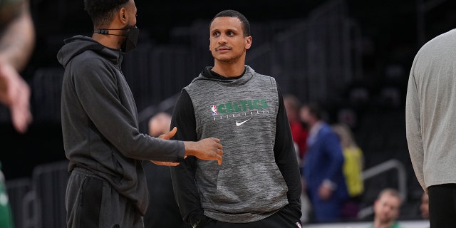 Joe Mazzulla of the Boston Celtics attends the 2022 NBA Finals media availability at TD Garden in Boston on June 9, 2022.