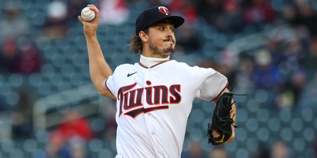 Joe Ryan #41 of the Minnesota Twins delivers a pitch against the Detroit Tigers in the second inning of the game at Target Field on April 27, 2022 in Minneapolis, Minnesota.
