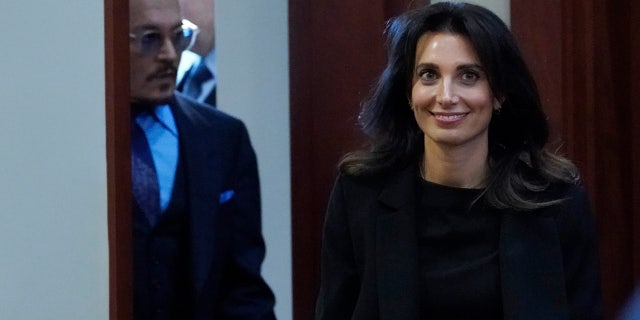 Joelle Rich and Johnny Depp in the Fairfax County Courthouse for his defamation trial against Amber Heard.