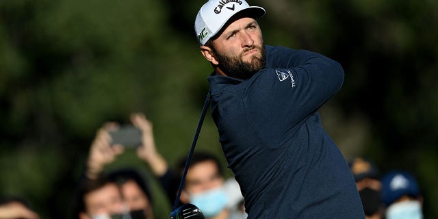 Jon Rahm of Spain tees off on the 12th hole during The Open de Espana at Club de Campo Villa de Madrid Oct. 7, 2021, in Madrid, Spain.
