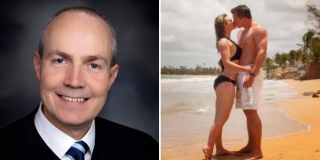 Utah Judge Michael Edwards, left, and Lindsay and Chris Marsh