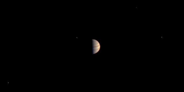 This is the final view taken by the JunoCam instrument on NASA's Juno spacecraft before Juno's instruments were powered down in preparation for orbit insertion. Juno obtained this color view on June 29, 2016, at a distance of 3.3 million miles (5.3 million kilometers) from Jupiter.