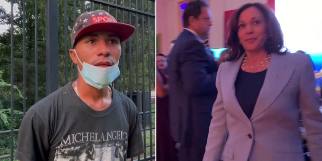 A migrant who arrived outside Vice President Kamala Harris' residence Thursday speaks with Fox News Digital. | Harris ignored a question about the migrant buses later Thursday.