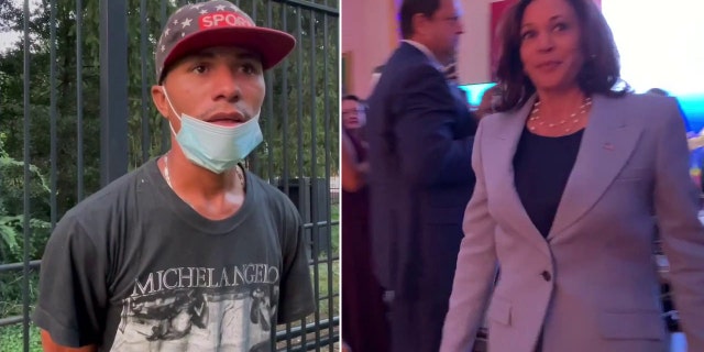A migrant who arrived outside Vice President Kamala Harris' residence Thursday speaks with Fox News Digital. | Harris ignored a question about the migrant buses later Thursday.