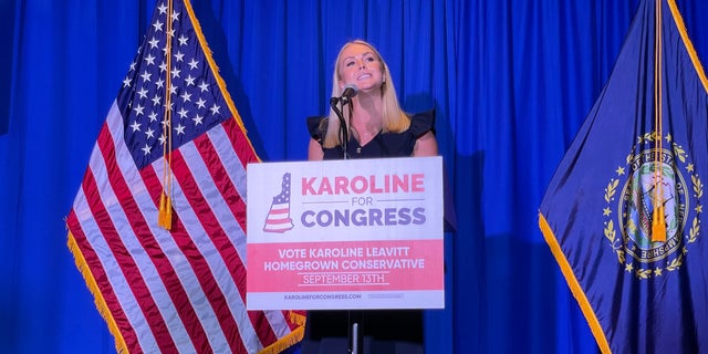 Republican congressional candidate Karoline Leavitt of New Hampshire delivers a primary victory speech in Hampton, N.H., on Sept. 13, 2022.