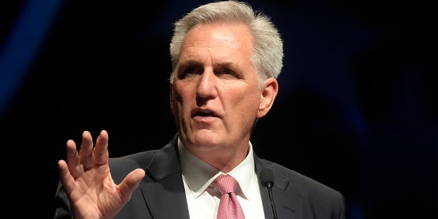 House Minority Leader Kevin McCarthy, R-Calif., speaks to a South Carolina GOP fundraising dinner on July 29, 2022, in Columbia, S.C. 