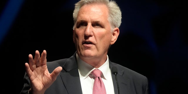 House Minority Leader Kevin McCarthy, R-Calif., speaks to a South Carolina GOP fundraising dinner on July 29, 2022, in Columbia, S.C. 