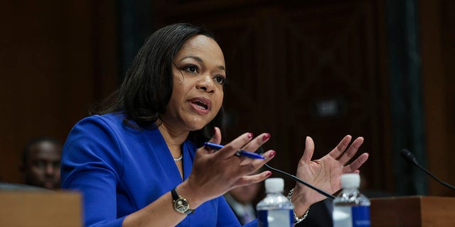 U.S. Assistant Attorney General Kristen Clarke testifies before the Senate Judiciary Committee at the Dirksen Senate Office Building on March 08, 2022, in Washington, D.C. 