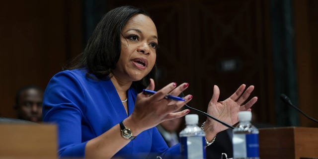 U.S. Assistant Attorney General Kristen Clarke testifies before the Senate Judiciary Committee at the Dirksen Senate Office Building on March 08, 2022, in Washington, D.C. 