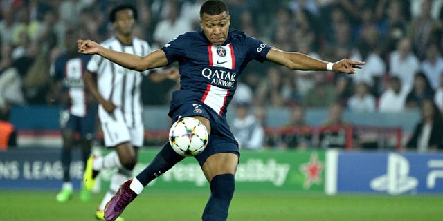 Kylian Mbappe of Paris Saint-Germain during the UEFA Champions League group H match between Paris Saint-Germain and Juventus at Parc des Princes on Sept. 6, 2022 in Paris, France.