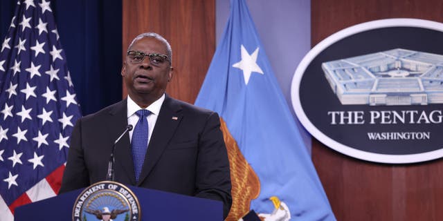 Secretary of Defense Lloyd Austin speaks at a news briefing at the Pentagon in Arlington, Virginia, on July 20, 2022. (Anna Moneymaker/Getty Images)
