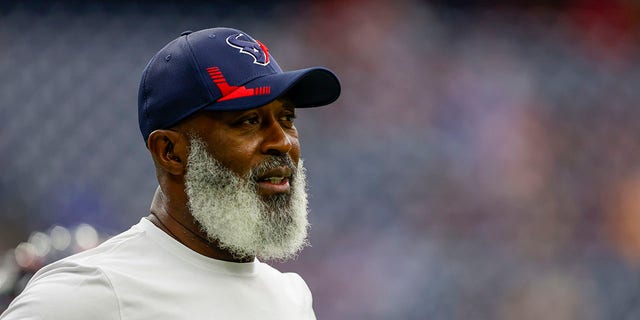 Houston Texans associate head coach/defensive coordinator Lovie Smith before a game against the Los Angeles Rams at NRG Stadium Oct. 31, 2021, in Houston.