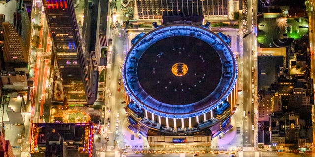 An aerial view of Madison Square Garden and the newly constructed Skylight at Moynihan Station on Sept. 19, 2020 in New York City.