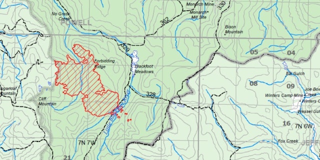 The No Grass Creek Fire in an area on the Helena Ranger District