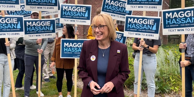 Sen. Hassan is pictured Tuesday after voting on primary day.
