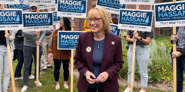 Sen. Hassan is pictured Tuesday after voting on primary day.