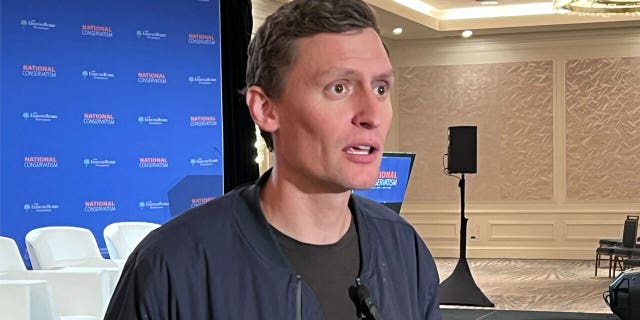 Arizona U.S. Senate candidate Blake Masters spoke with Fox News Digital at the National Conservatism conference in Aventura, Florida, on September 11, 2022.