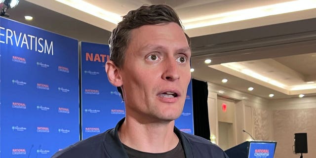 Arizona U.S. Senate candidate Blake Masters spoke with Fox News Digital at the National Conservatism conference in Aventura, Florida, on September 11, 2022.