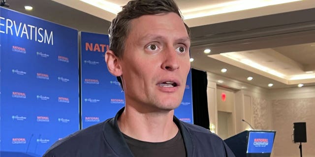 Arizona U.S. Senate candidate Blake Masters spoke with Fox News Digital at the National Conservatism conference in Aventura, Florida, on September 11, 2022.