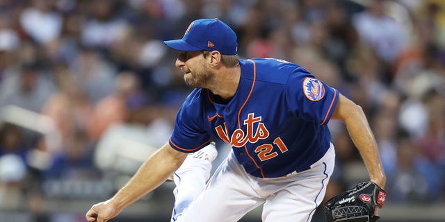 Mets' Max Scherzer against the Washington Nationals at Citi Field on September 3, 2022 in New York City.