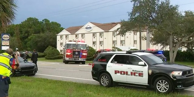 Scene outside a Melbourne, Florida, hotel where an officer was shot in the chest Sept. 9, 2022. 